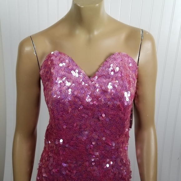 Modi NWT Strapless Mini Dress All Over Heavily Sequin Hot Pink Sweetheart Large - Picture 3 of 11
